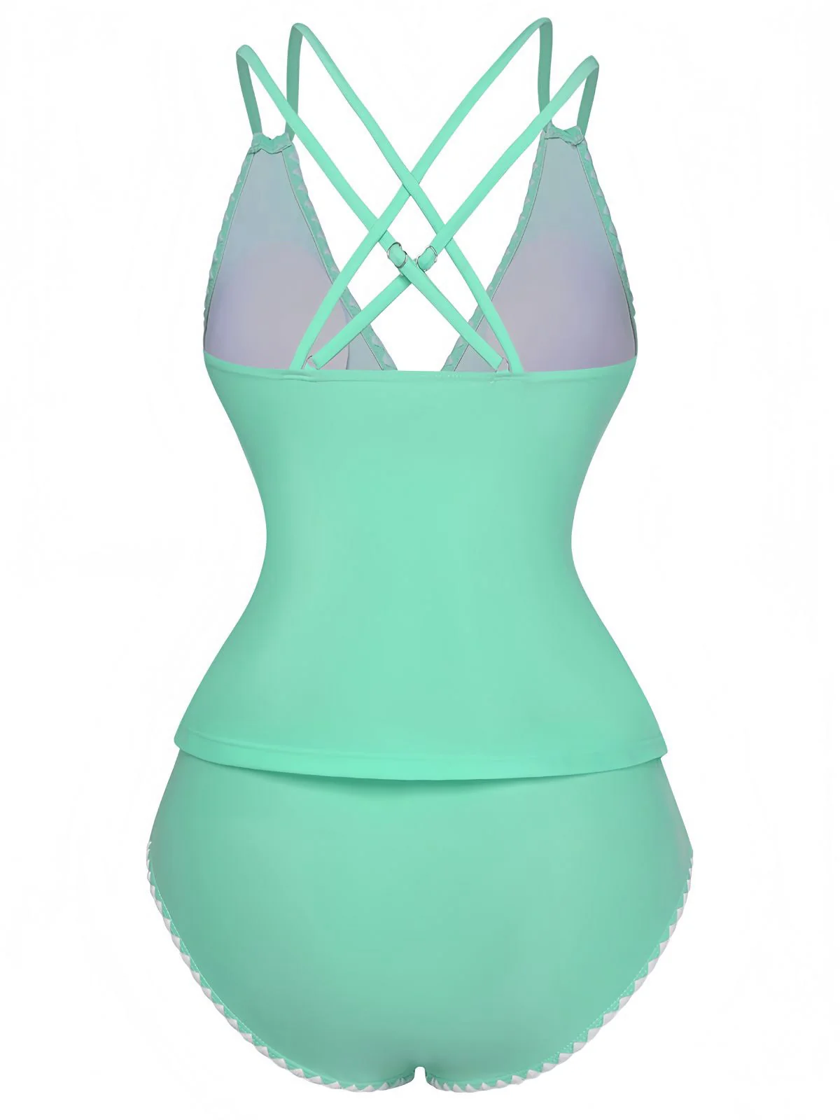 1940s Colorblock Deep V Crisscross Back Tankini Set - Image 15