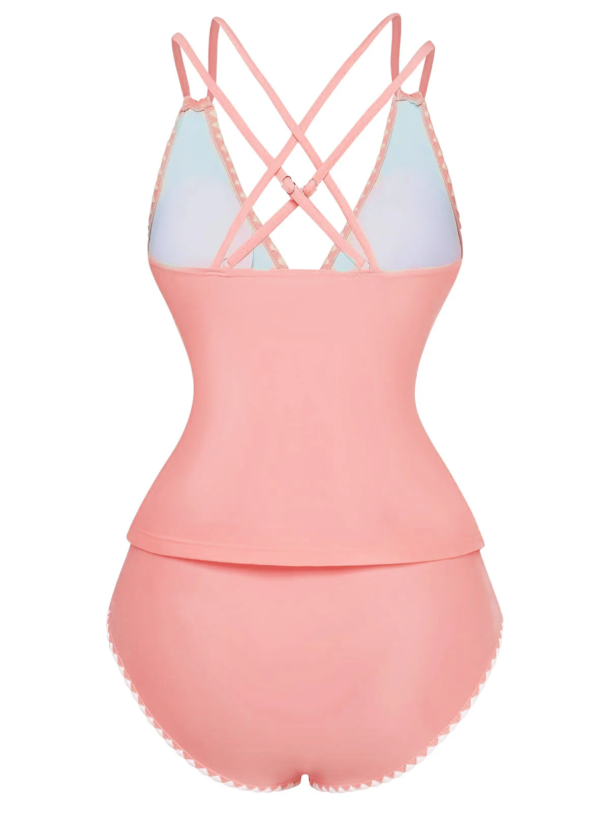 1940s Colorblock Deep V Crisscross Back Tankini Set - Image 11