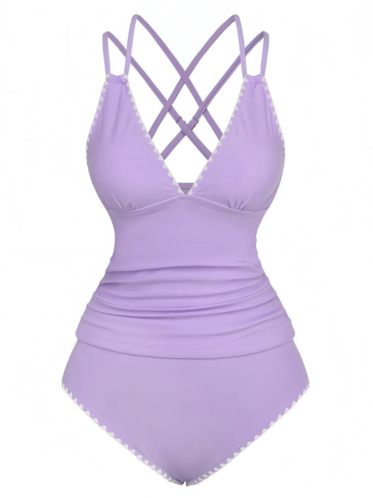 1940s Colorblock Deep V Crisscross Back Tankini Set - Image 12
