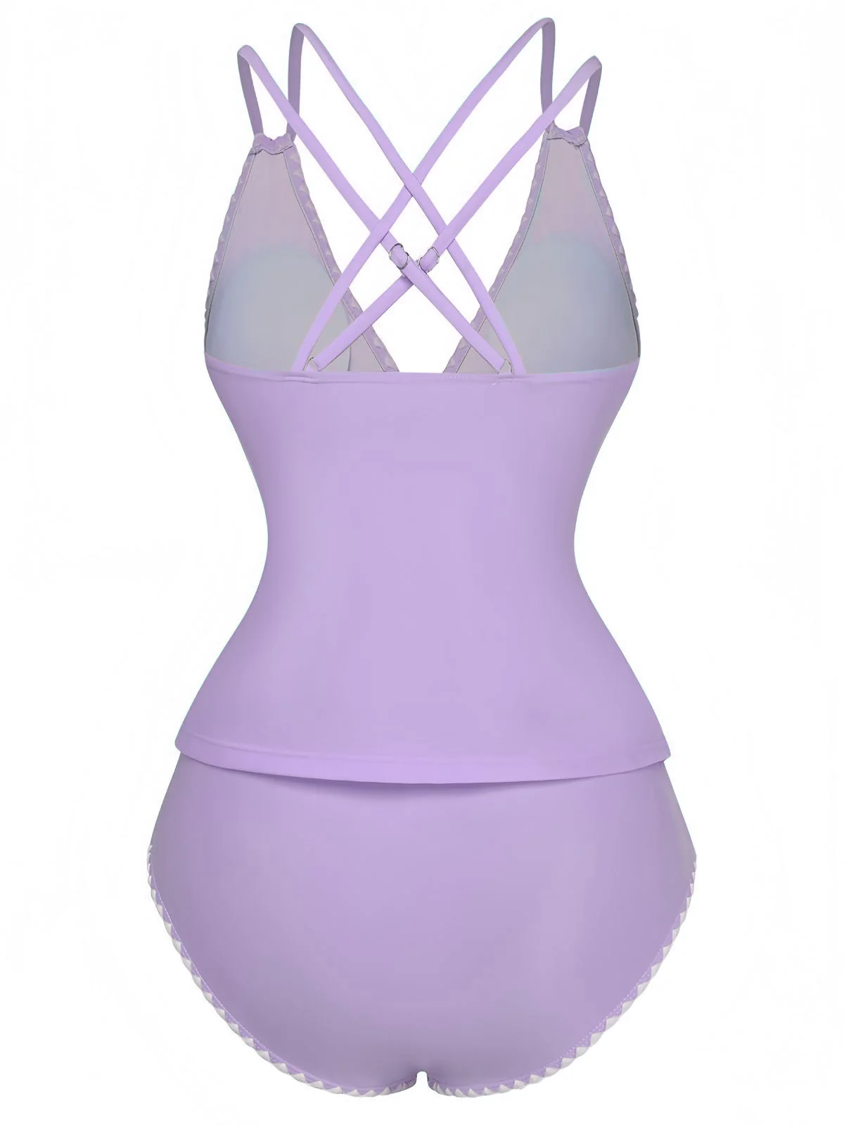 1940s Colorblock Deep V Crisscross Back Tankini Set - Image 13