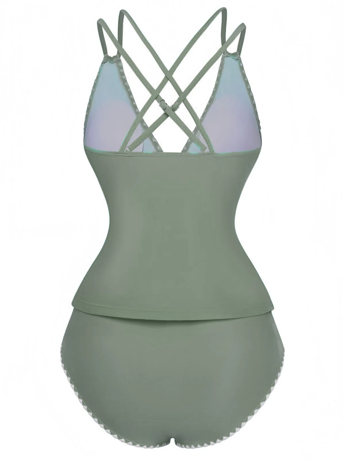 1940s Colorblock Deep V Crisscross Back Tankini Set - Image 3