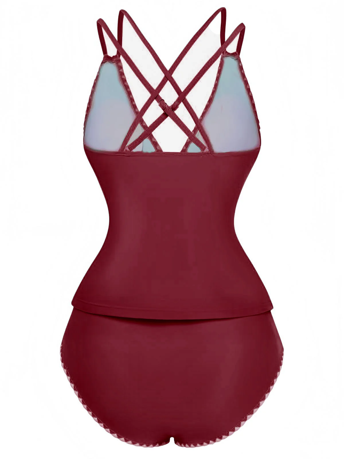 1940s Colorblock Deep V Crisscross Back Tankini Set - Image 5