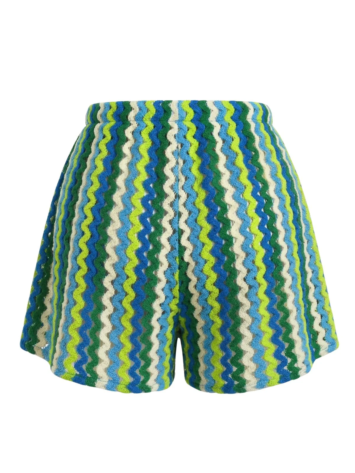 1940s Colorblock Striped V-Neck Belted Cover-Up Shorts - Image 3