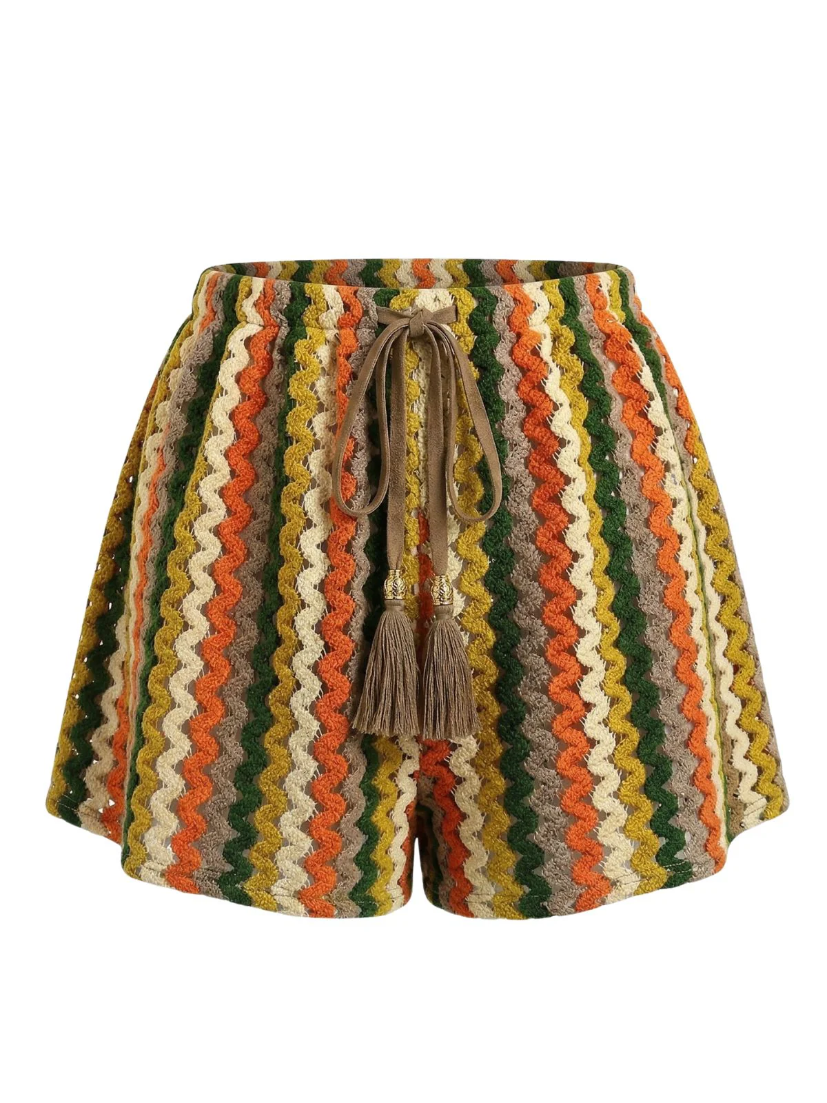 1940s Colorblock Striped V-Neck Belted Cover-Up Shorts - Image 4