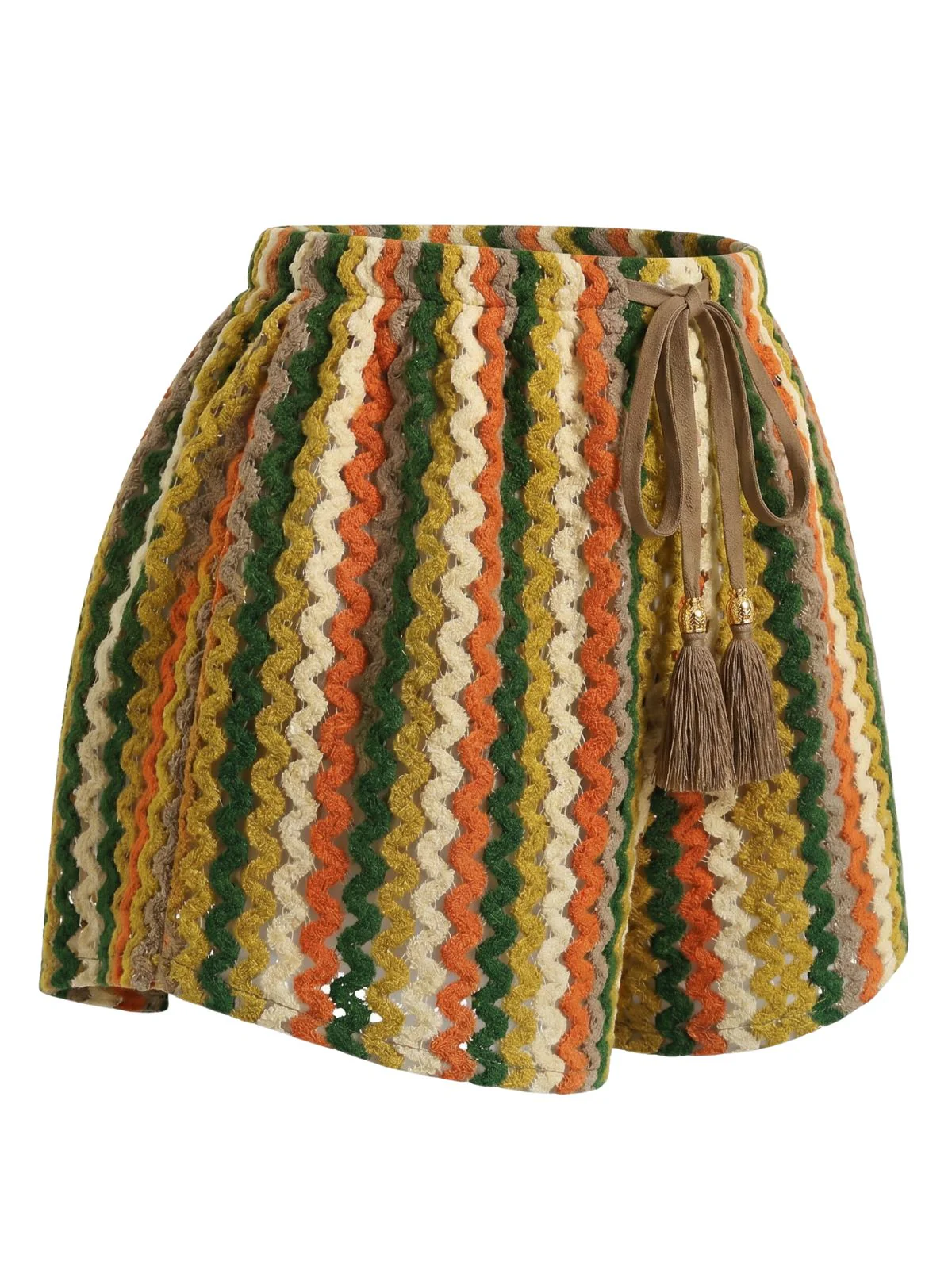 1940s Colorblock Striped V-Neck Belted Cover-Up Shorts - Image 5