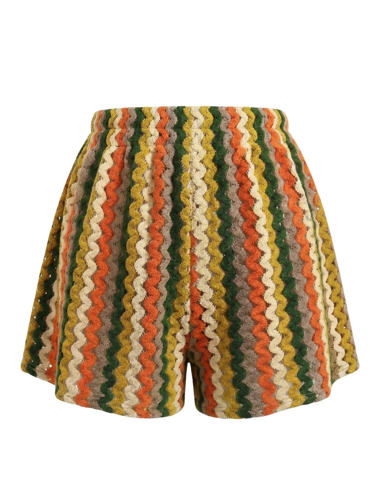1940s Colorblock Striped V-Neck Belted Cover-Up Shorts - Image 6