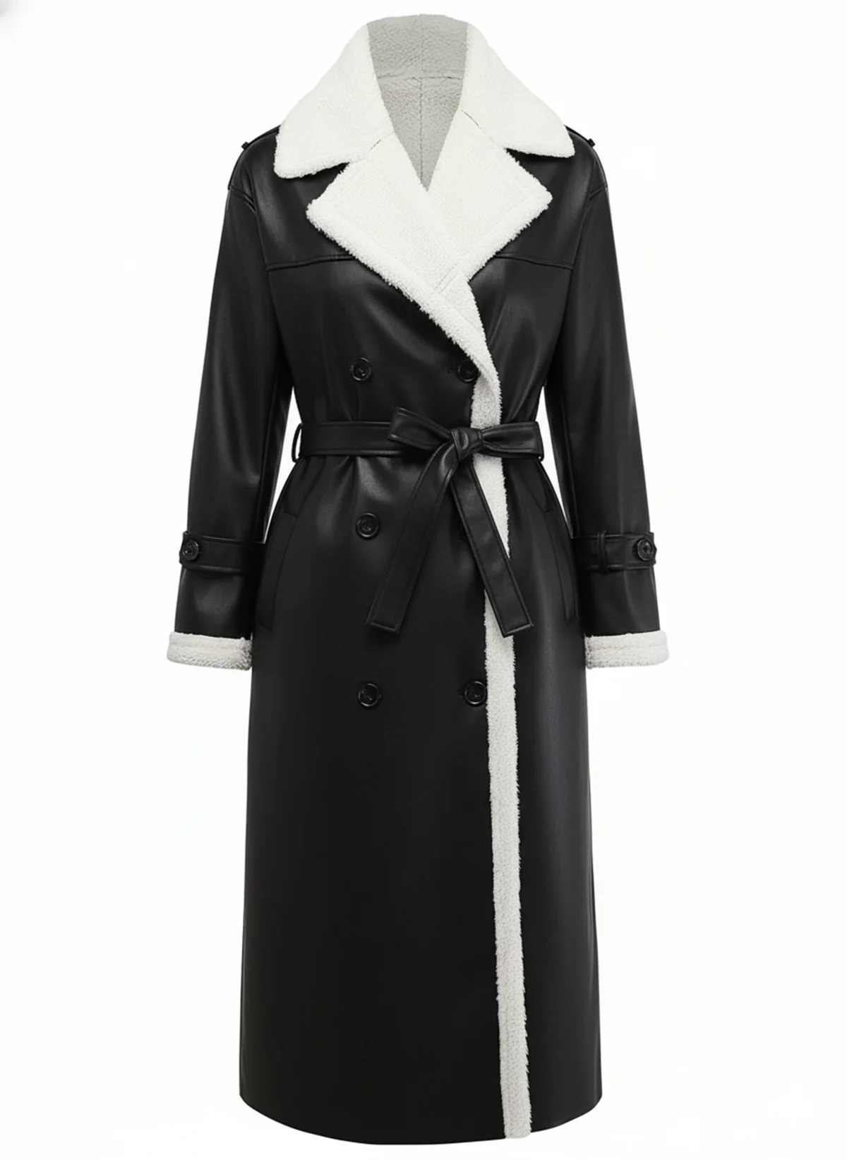 1940s Contrasted Faux Sherpa Fleece Lapel Long Coat - Image 2