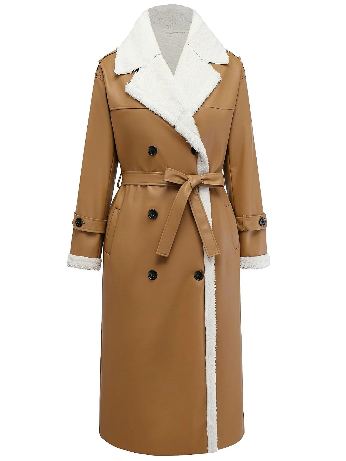 1940s Contrasted Faux Sherpa Fleece Lapel Long Coat - Image 4