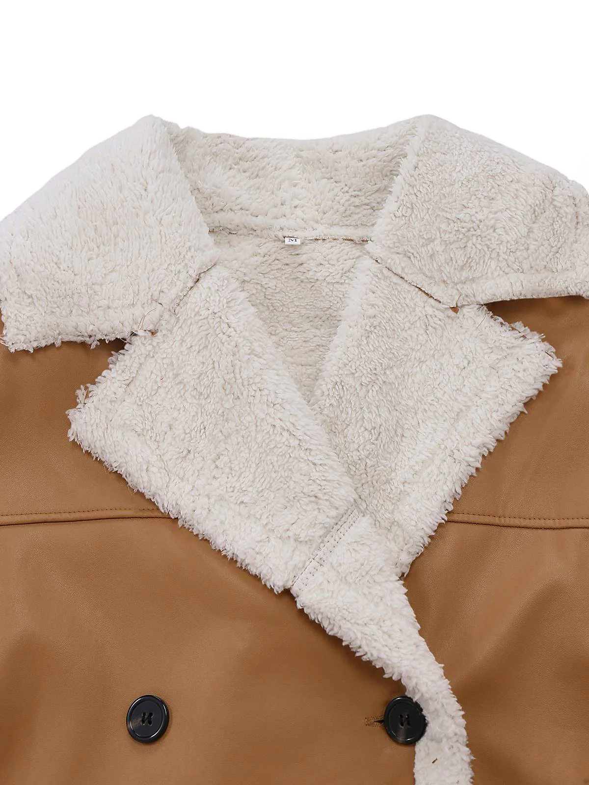 1940s Contrasted Faux Sherpa Fleece Lapel Long Coat - Image 6