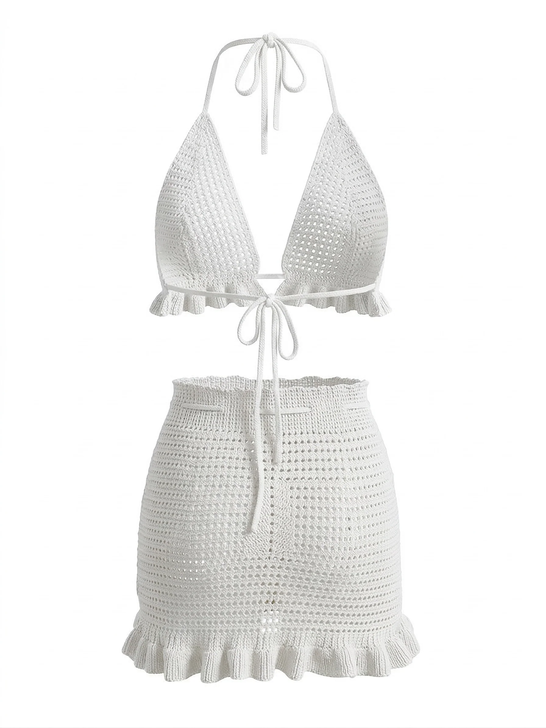 1940s Crochet Knit Ruffle Trim Cover-up Set - Image 3
