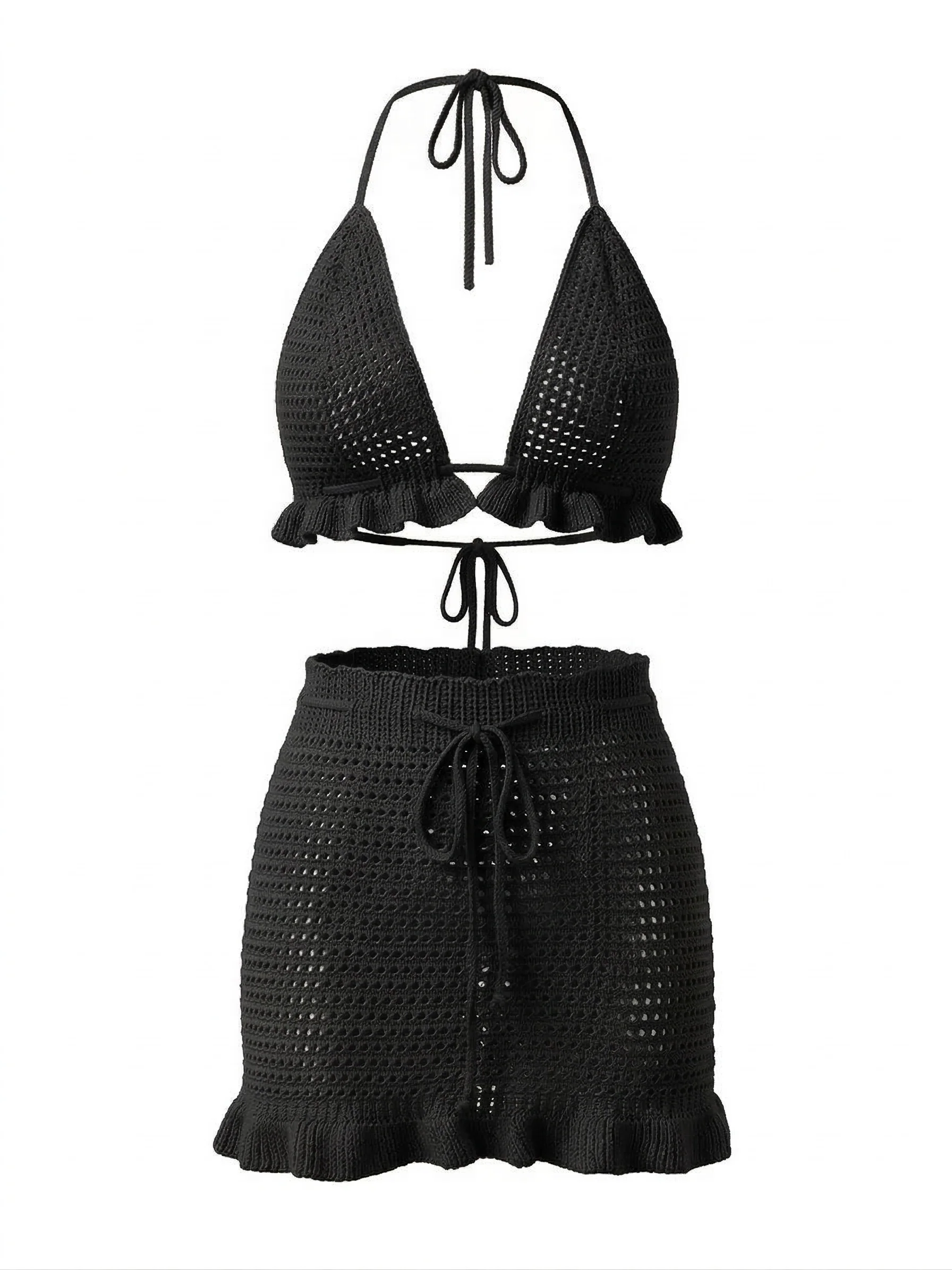 1940s Crochet Knit Ruffle Trim Cover-up Set - Image 4