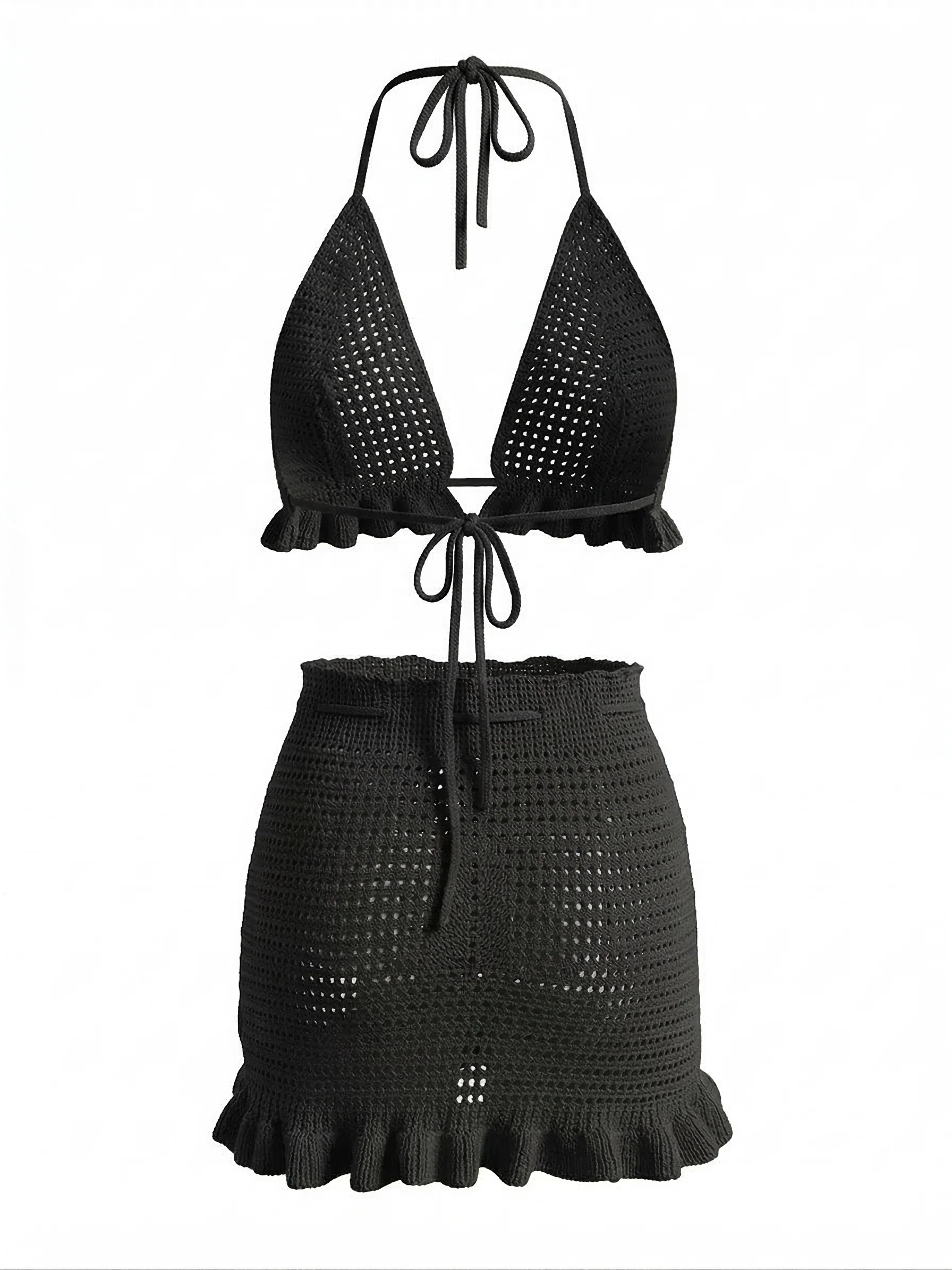1940s Crochet Knit Ruffle Trim Cover-up Set - Image 5