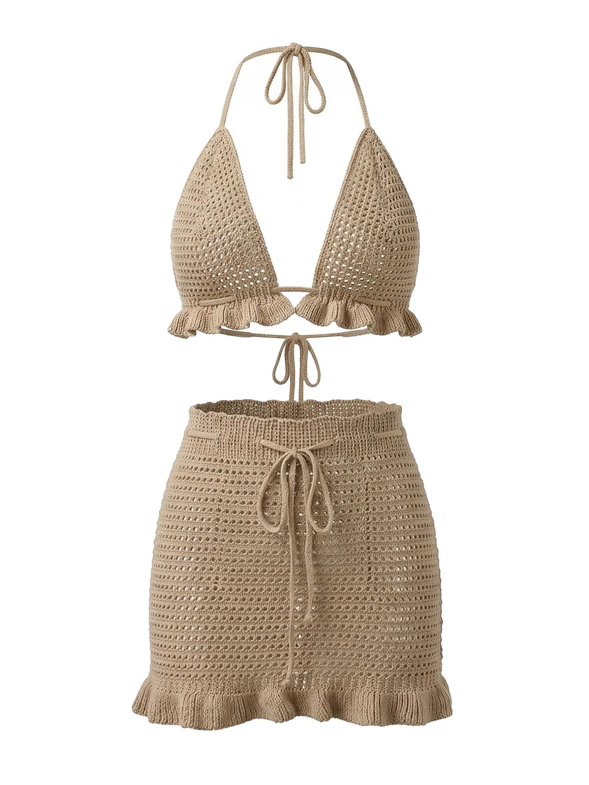 1940s Crochet Knit Ruffle Trim Cover-up Set - Image 6