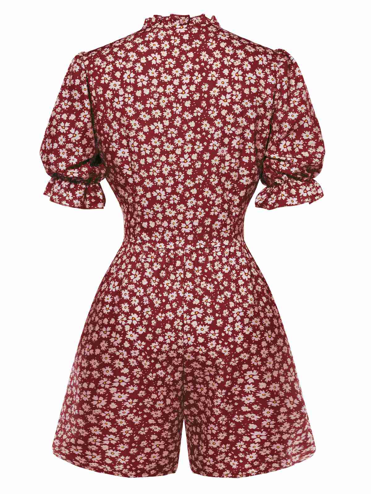 1940s Daisy Pleats Collar Puff Sleeves Romper - Image 4