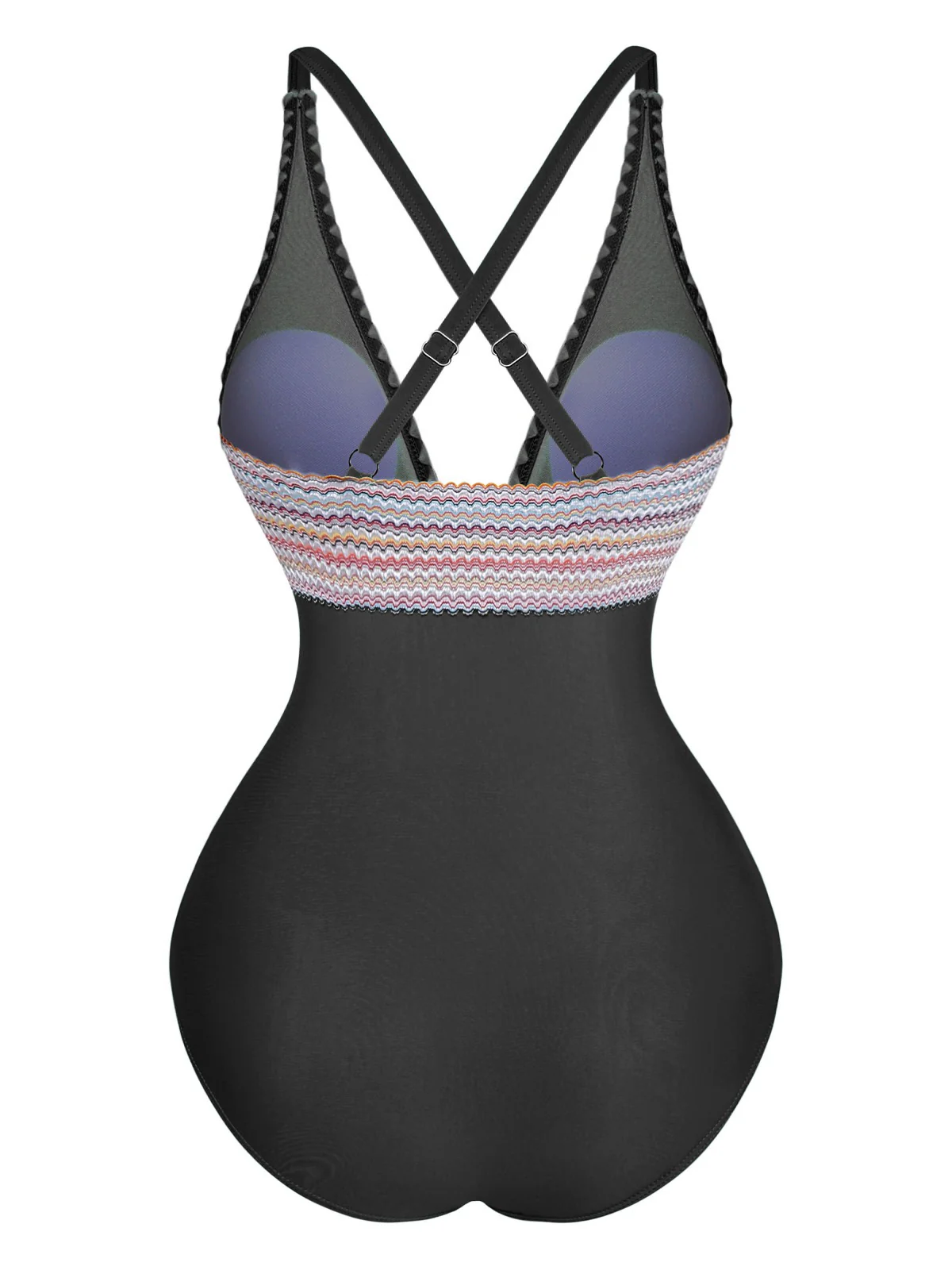 1940s Deep V-Neck Wavy Patchwork One-Piece Swimsuit - Image 11