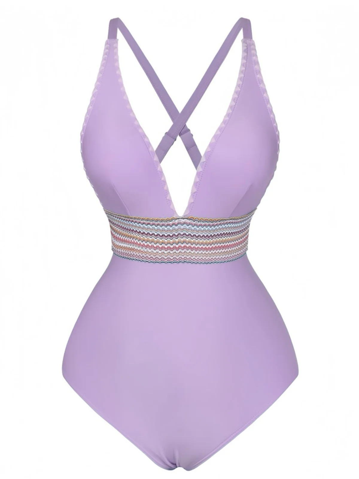 1940s Deep V-Neck Wavy Patchwork One-Piece Swimsuit - Image 12