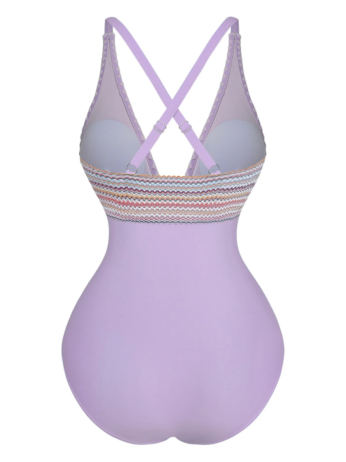 1940s Deep V-Neck Wavy Patchwork One-Piece Swimsuit - Image 13