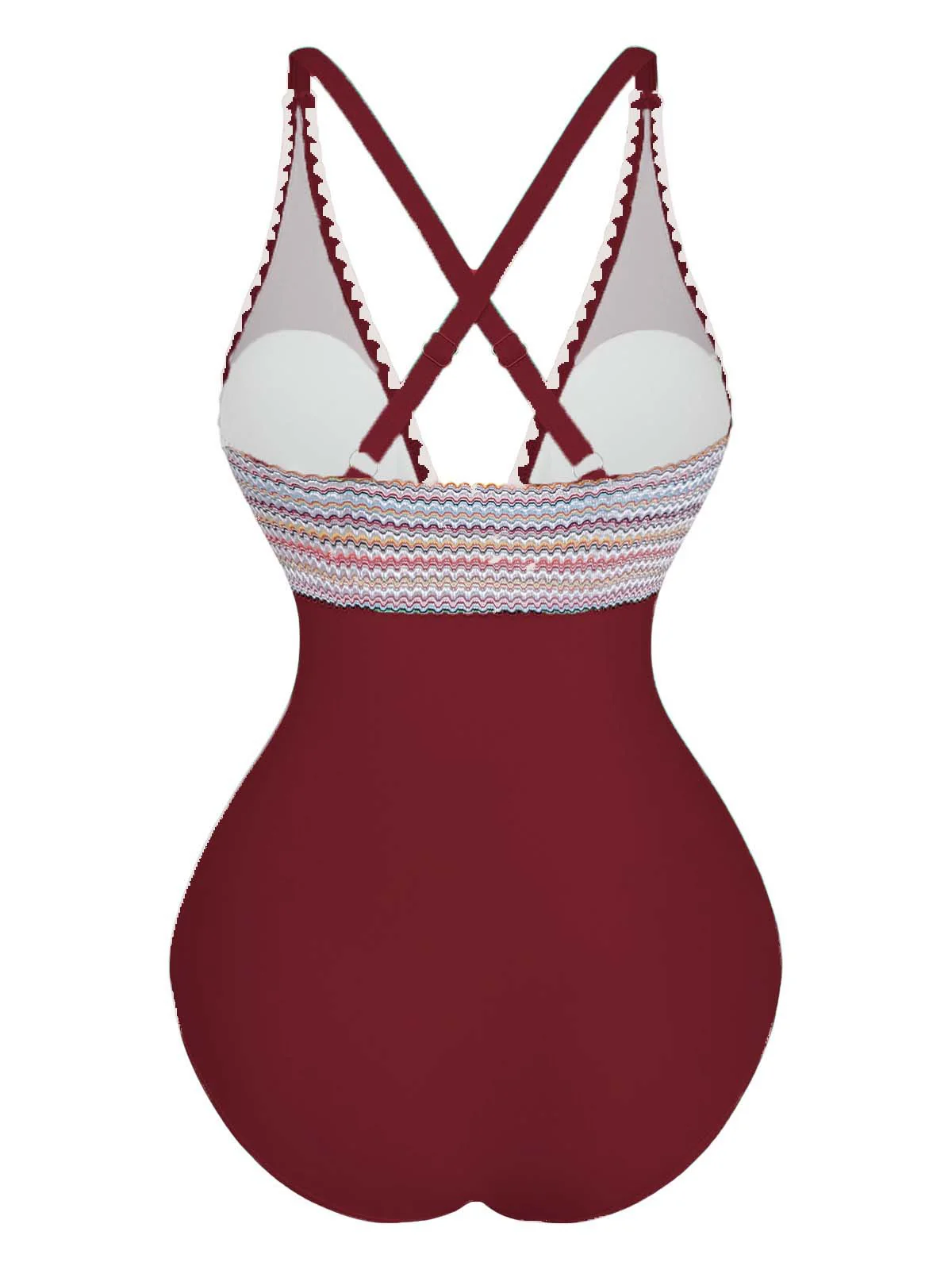 1940s Deep V-Neck Wavy Patchwork One-Piece Swimsuit - Image 15