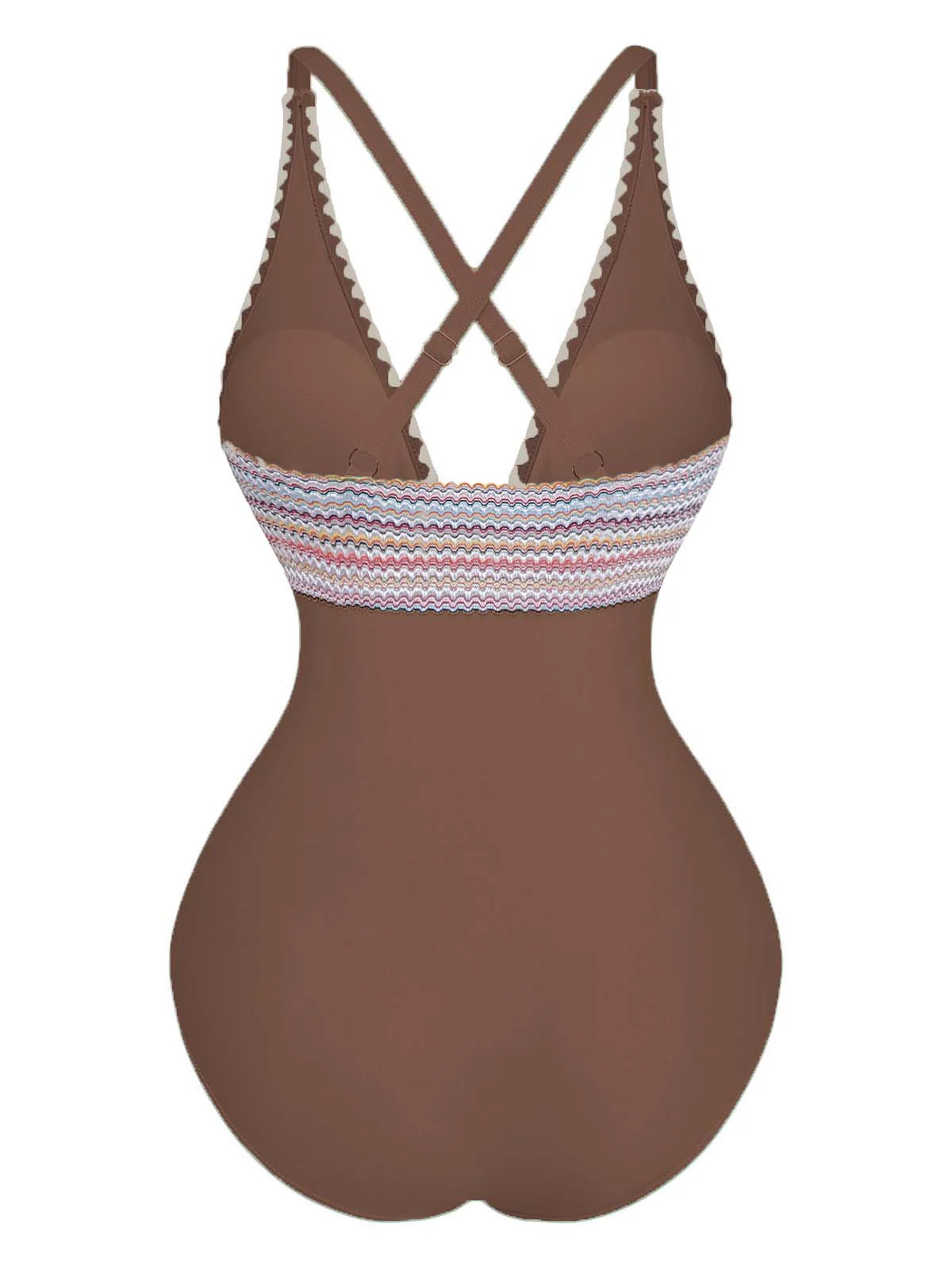 1940s Deep V-Neck Wavy Patchwork One-Piece Swimsuit - Image 17