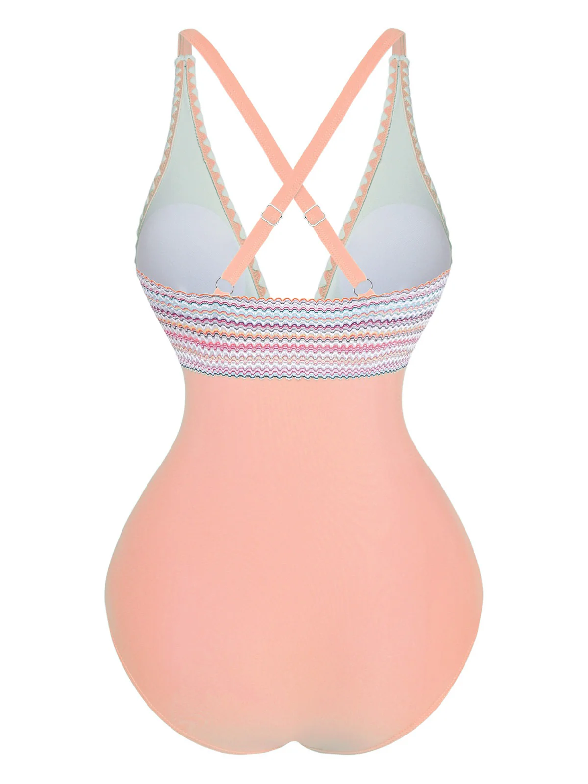 1940s Deep V-Neck Wavy Patchwork One-Piece Swimsuit - Image 19