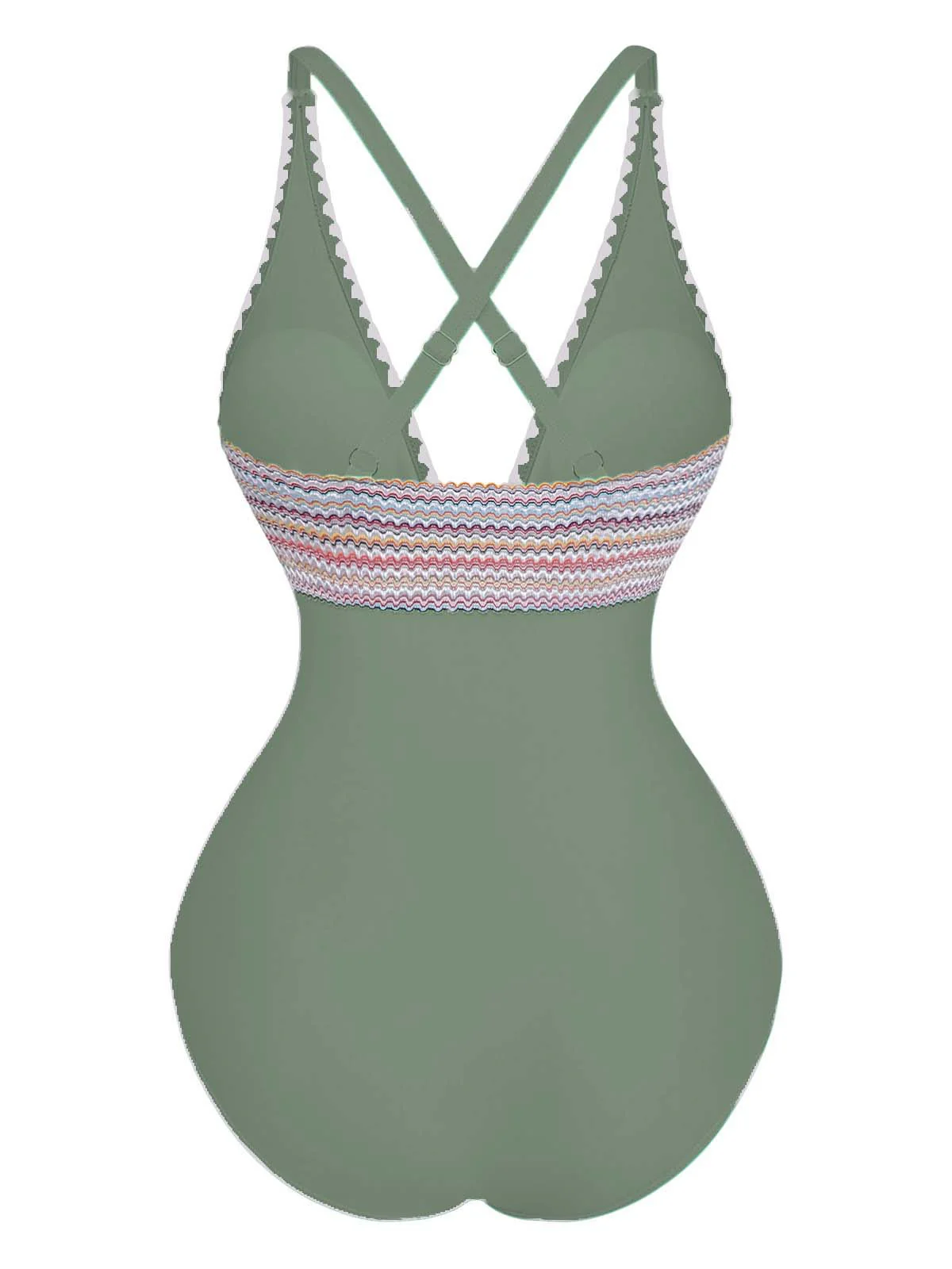 1940s Deep V-Neck Wavy Patchwork One-Piece Swimsuit - Image 3