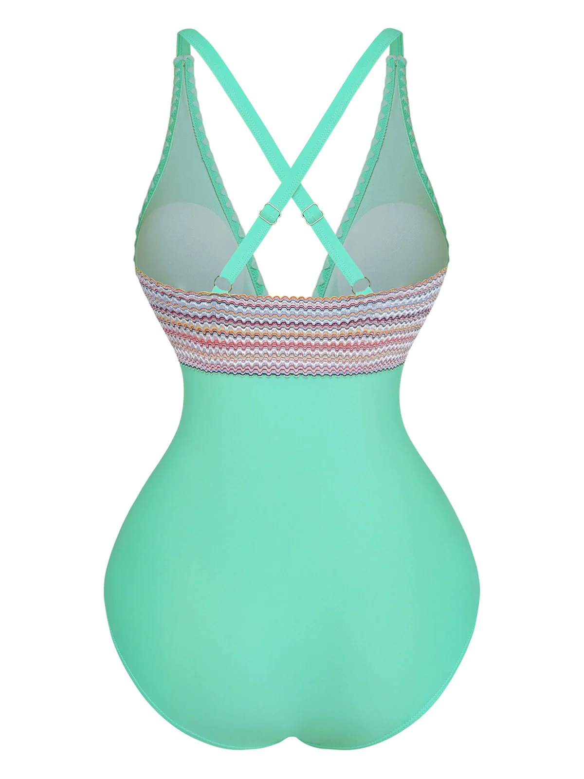 1940s Deep V-Neck Wavy Patchwork One-Piece Swimsuit - Image 5