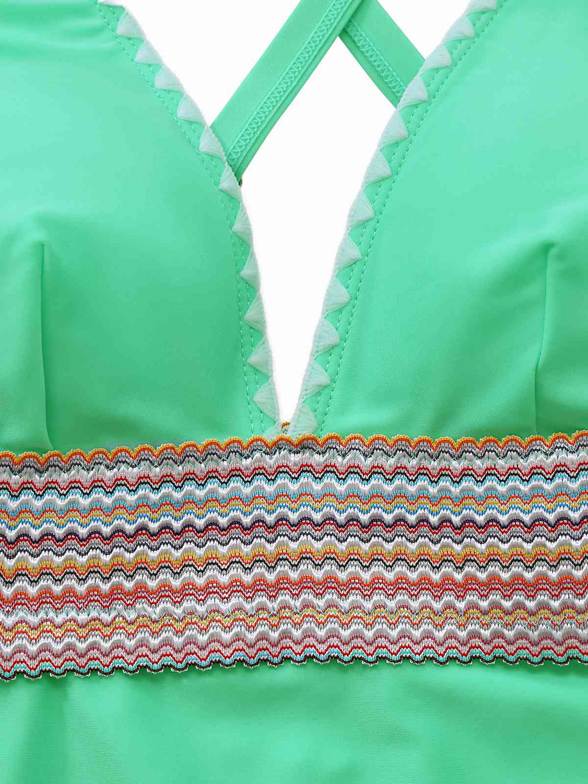1940s Deep V-Neck Wavy Patchwork One-Piece Swimsuit - Image 6