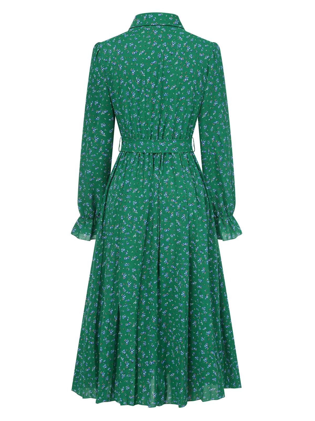 1940s Ditsy Floral Pleated Shirt Belted Dress - Image 10