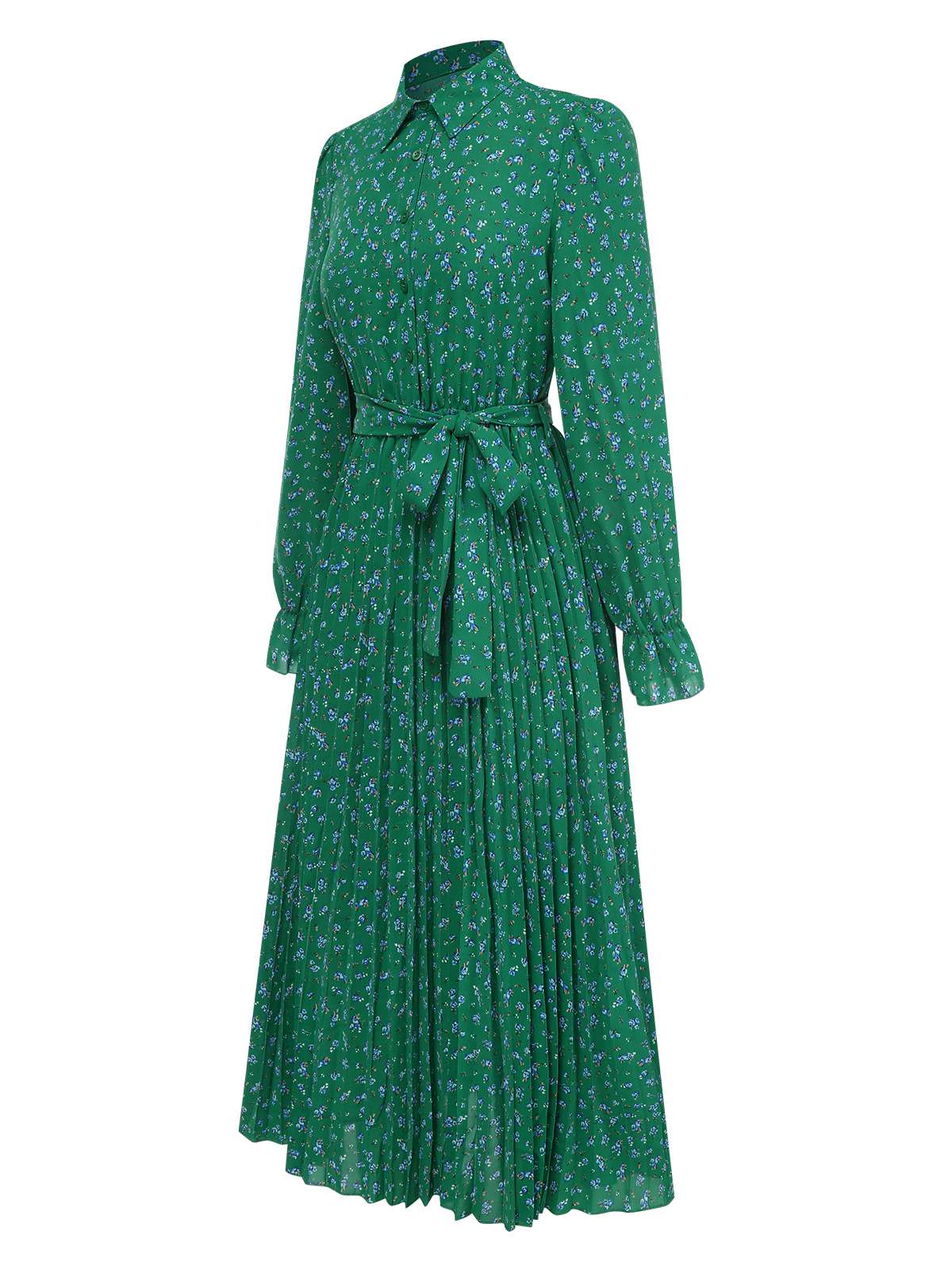 1940s Ditsy Floral Pleated Shirt Belted Dress - Image 11