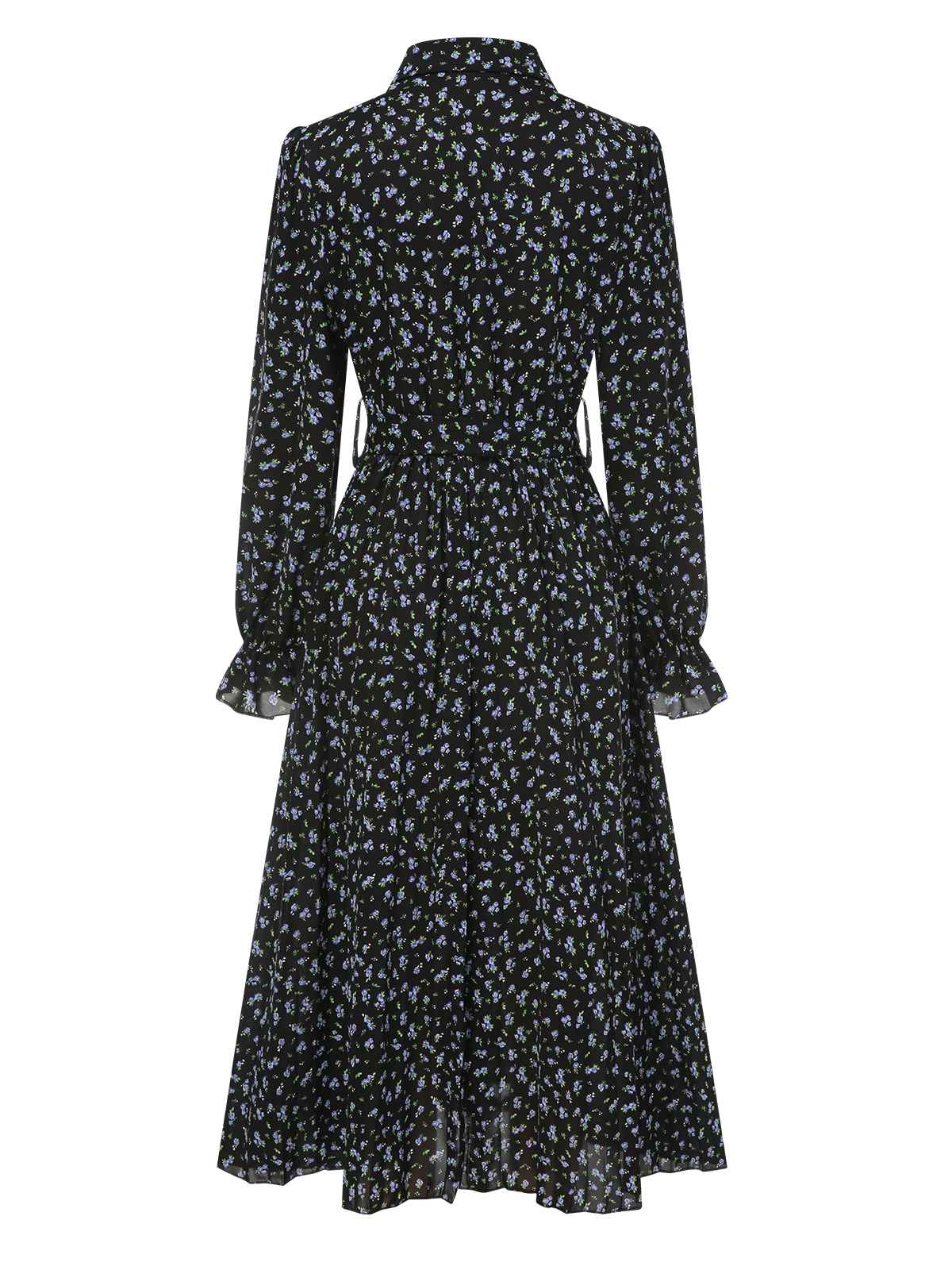 1940s Ditsy Floral Pleated Shirt Belted Dress - Image 2