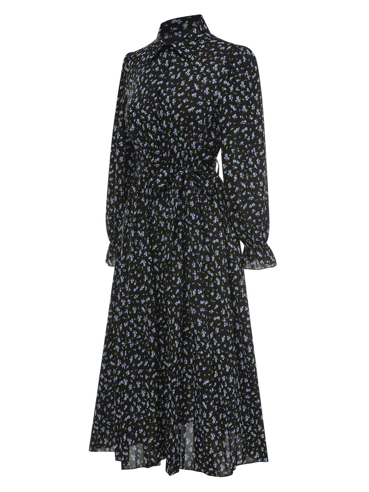 1940s Ditsy Floral Pleated Shirt Belted Dress - Image 3