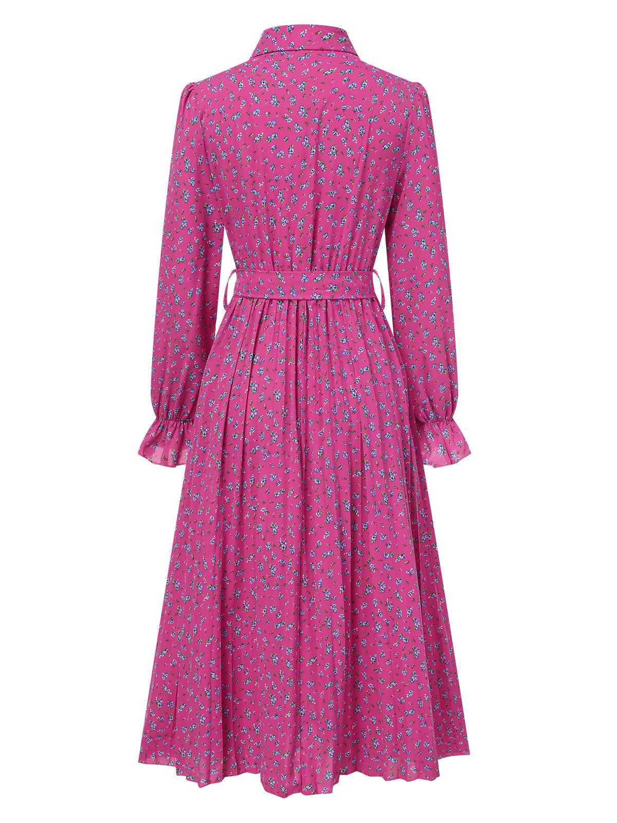 1940s Ditsy Floral Pleated Shirt Belted Dress - Image 6