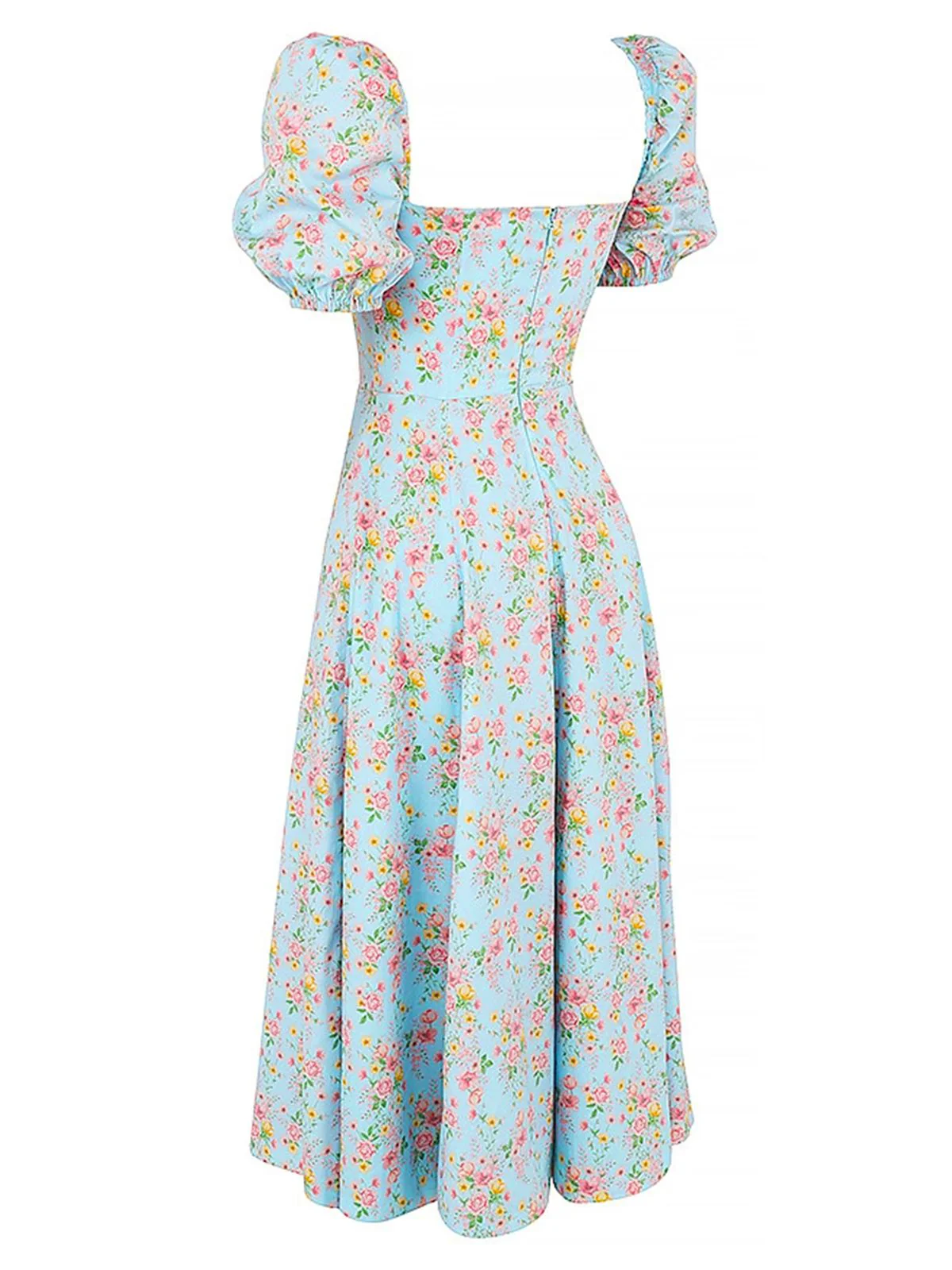 1940s Ditsy Floral Square Neck Slit Dress - Image 2