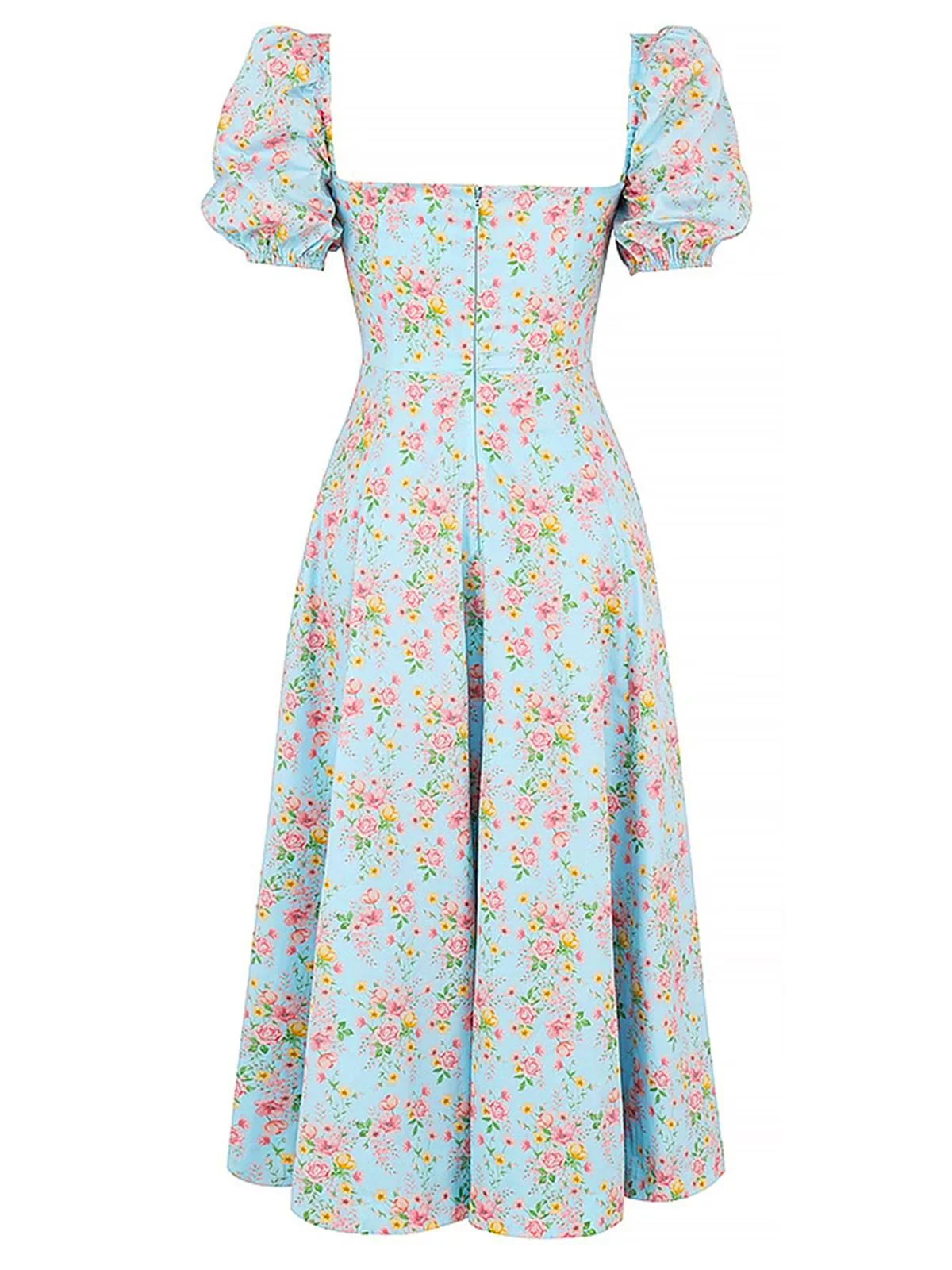 1940s Ditsy Floral Square Neck Slit Dress - Image 3