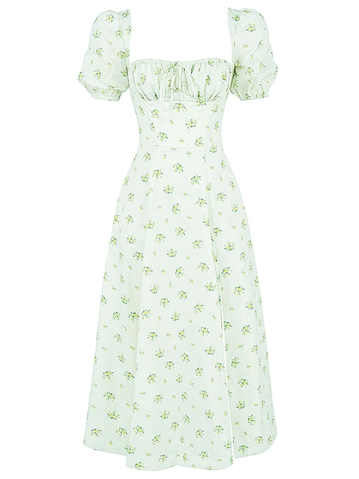 1940s Ditsy Floral Square Neck Slit Dress - Image 4