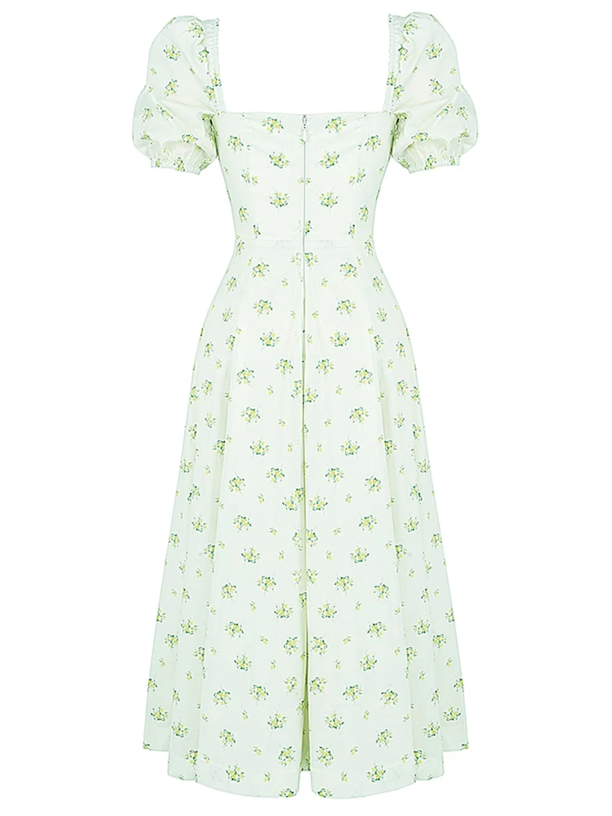1940s Ditsy Floral Square Neck Slit Dress - Image 5