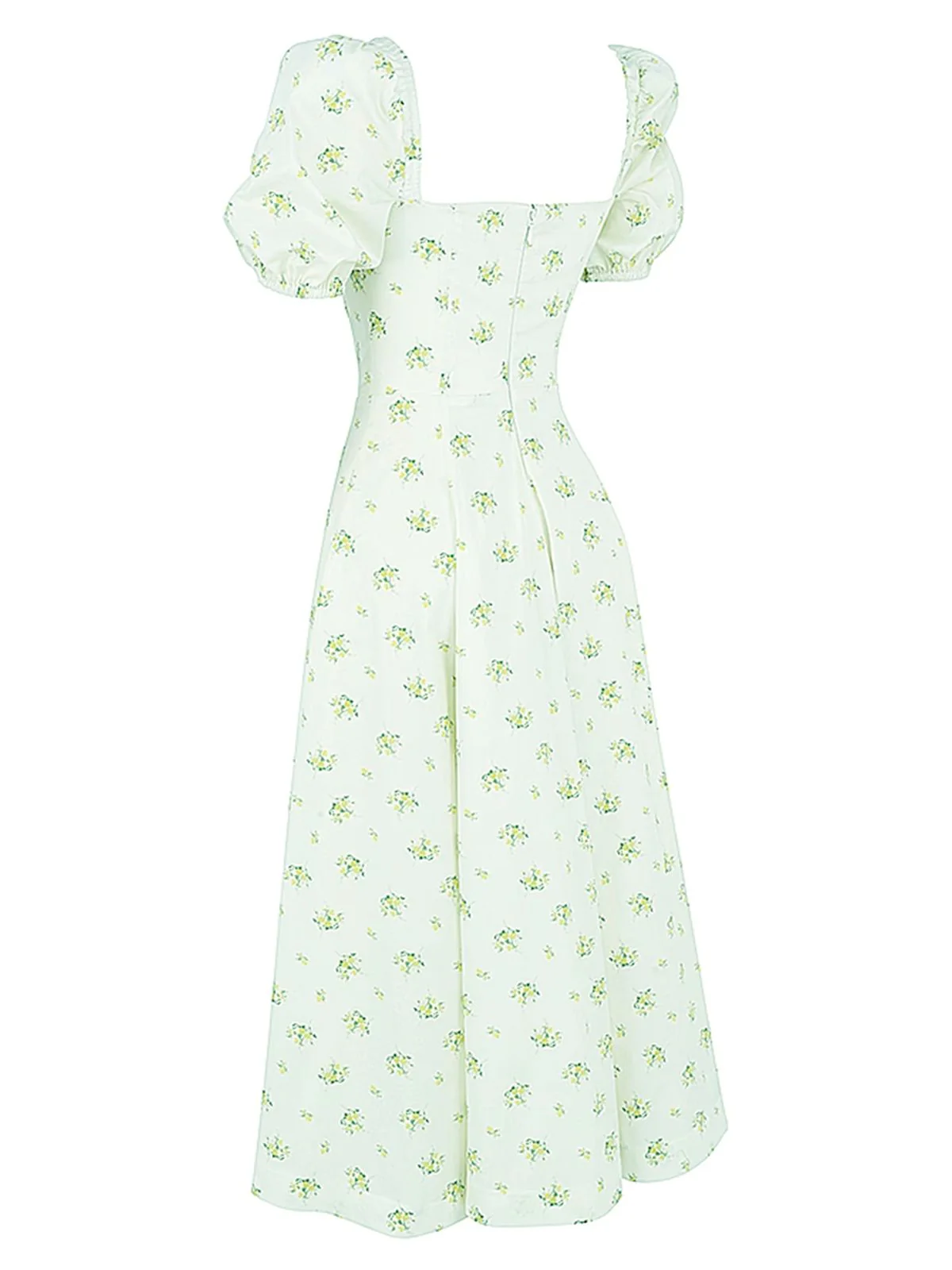 1940s Ditsy Floral Square Neck Slit Dress - Image 6