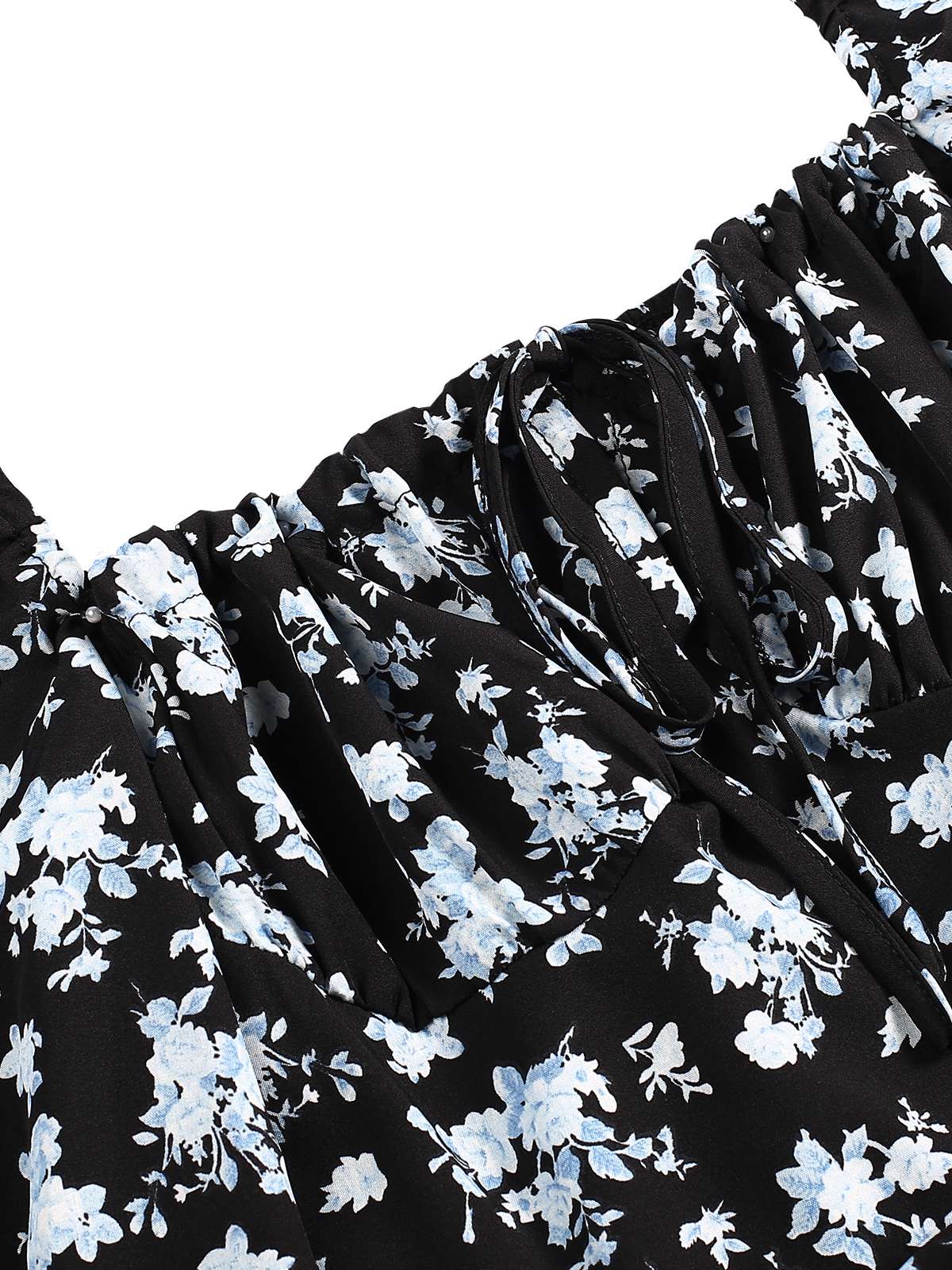 1940s Drawstring Slit Square Neck Floral Dress - Image 4