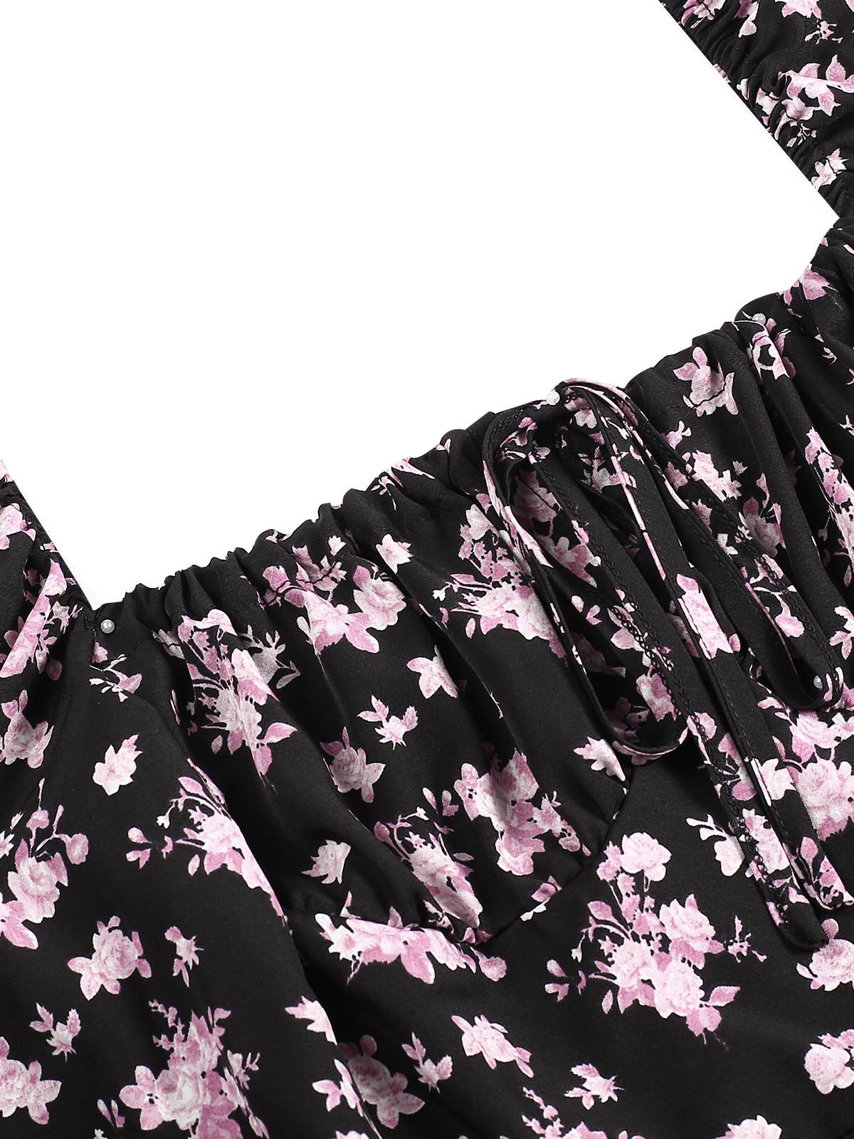 1940s Drawstring Slit Square Neck Floral Dress - Image 8