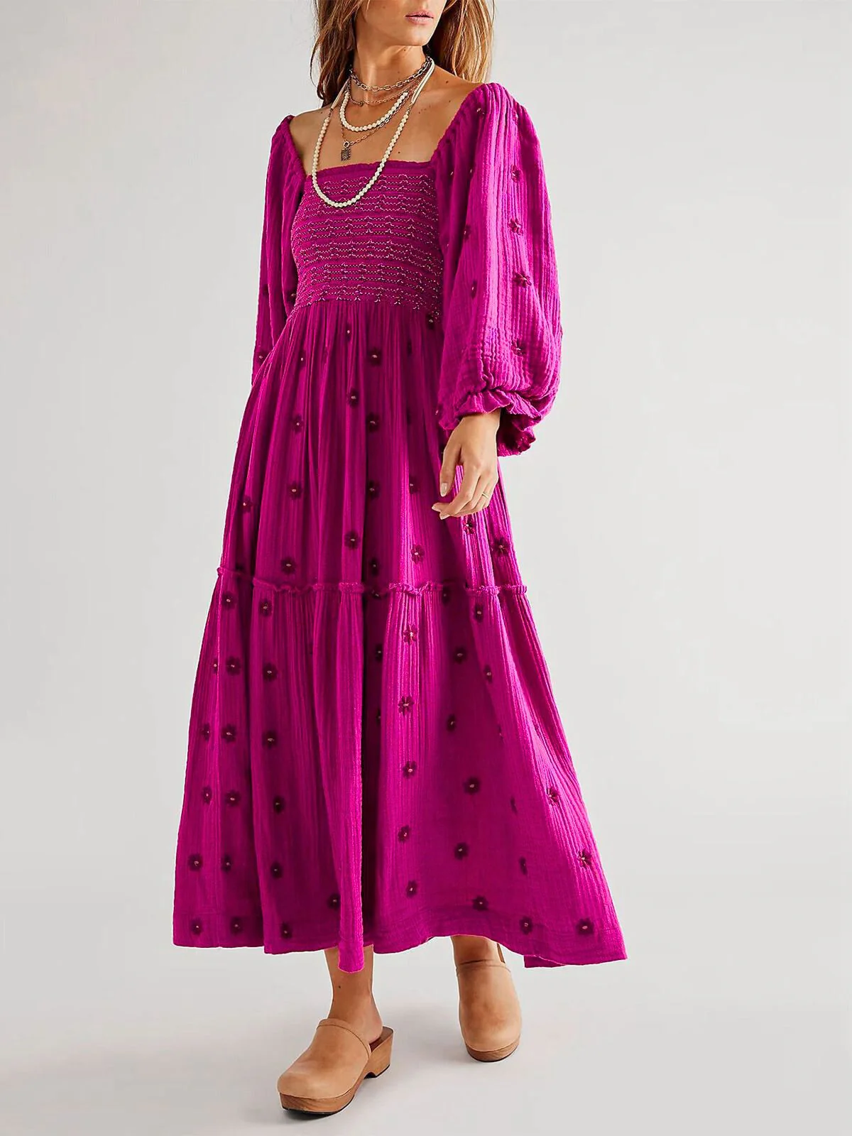 1940s Embroidered Floral Lantern Sleeve Dress - Image 13