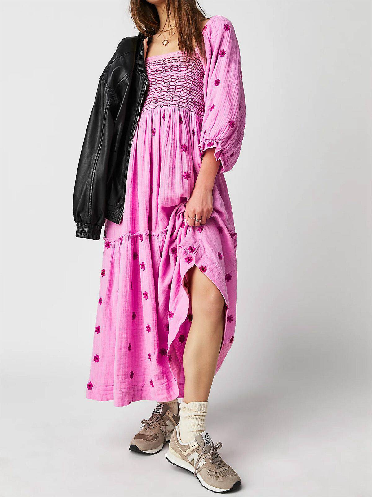 1940s Embroidered Floral Lantern Sleeve Dress - Image 15