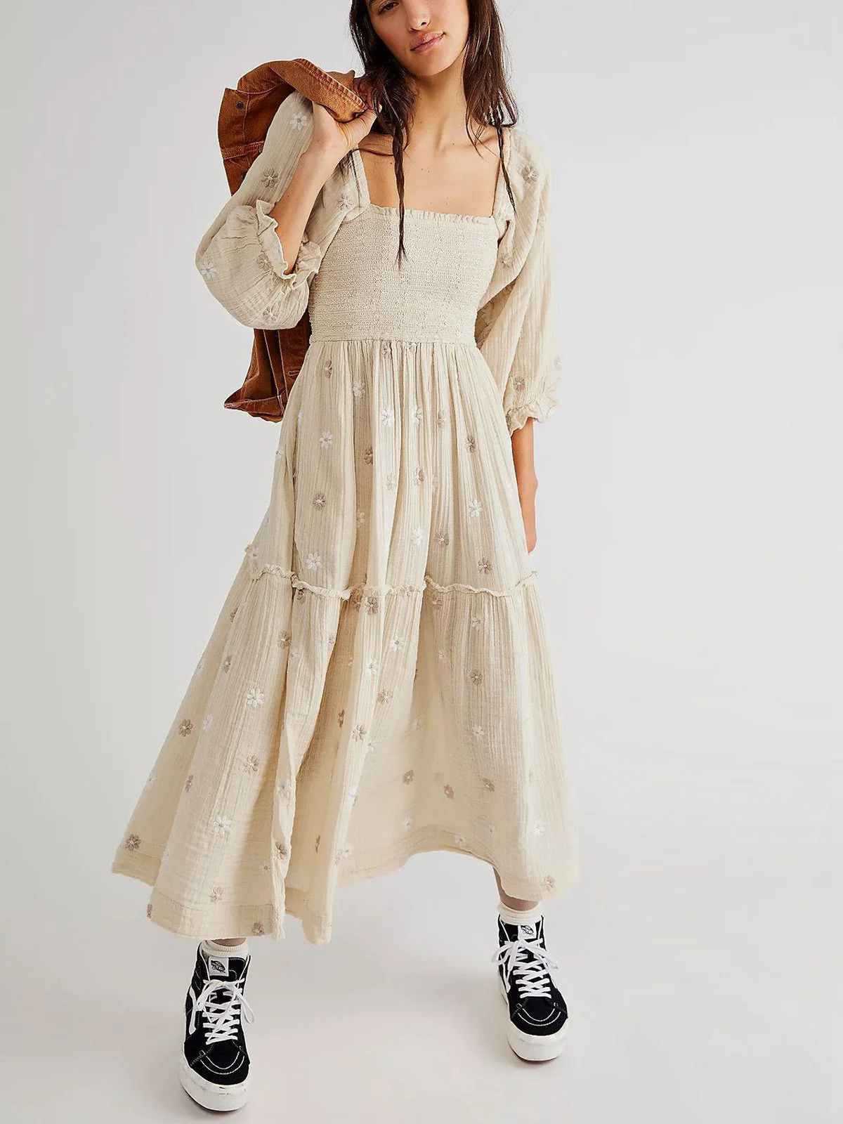 1940s Embroidered Floral Lantern Sleeve Dress - Image 6