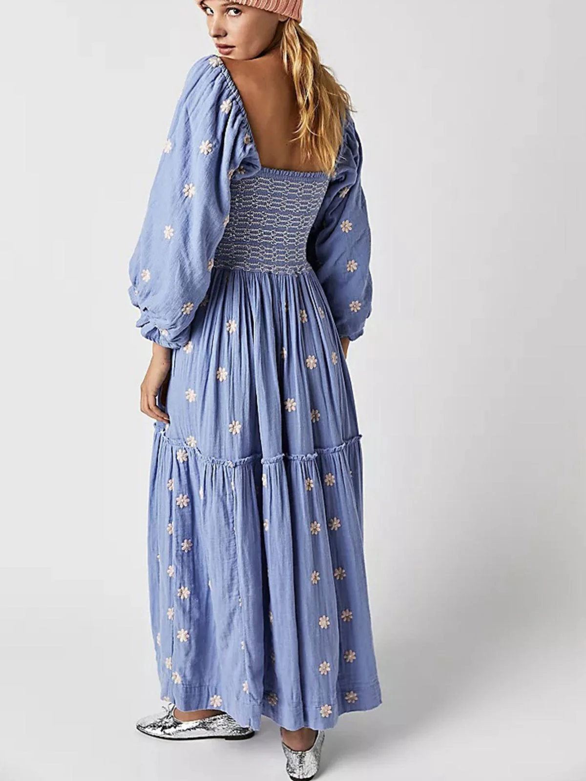 1940s Embroidered Floral Lantern Sleeve Dress - Image 8