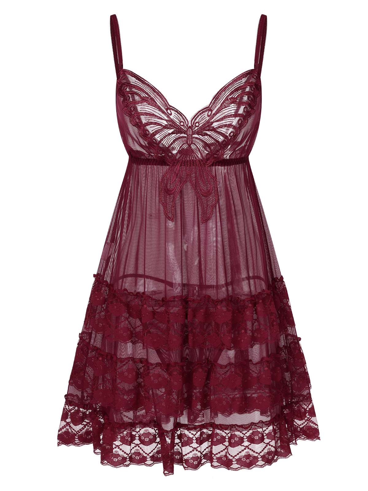 1940s Embroidered Lace Butterfly Sheer Nightgown - Image 3
