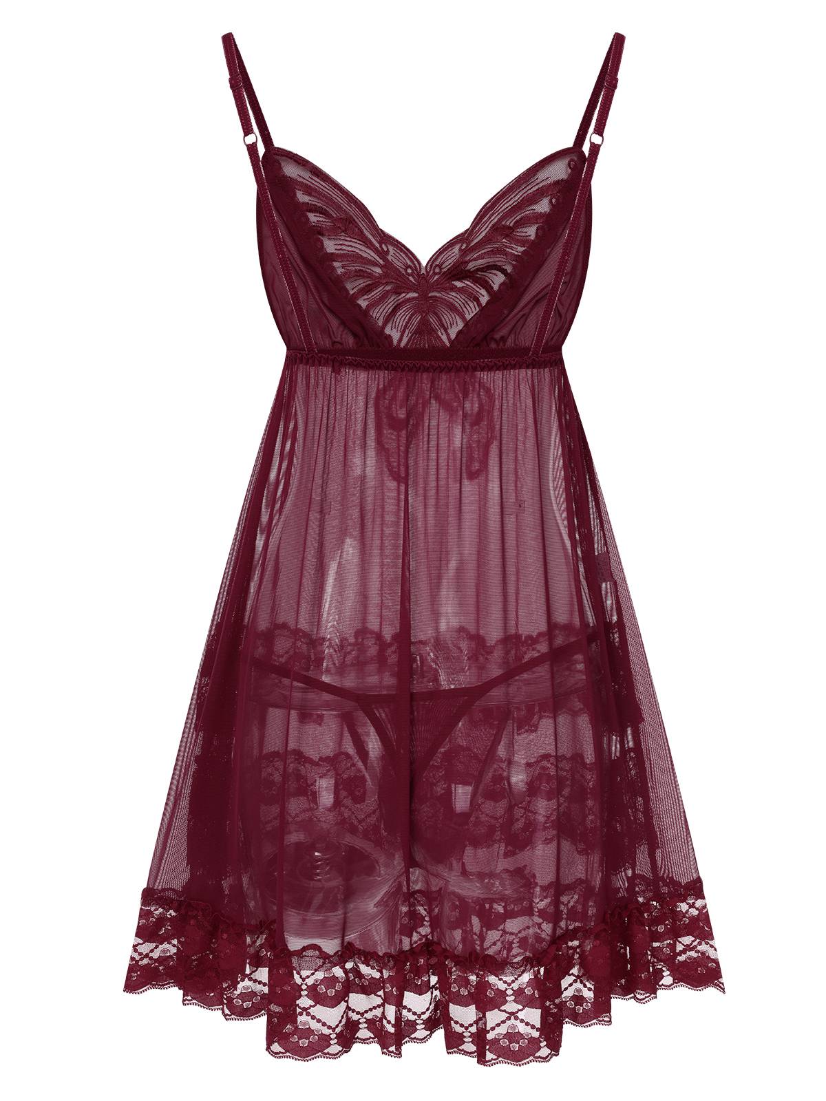 1940s Embroidered Lace Butterfly Sheer Nightgown - Image 4