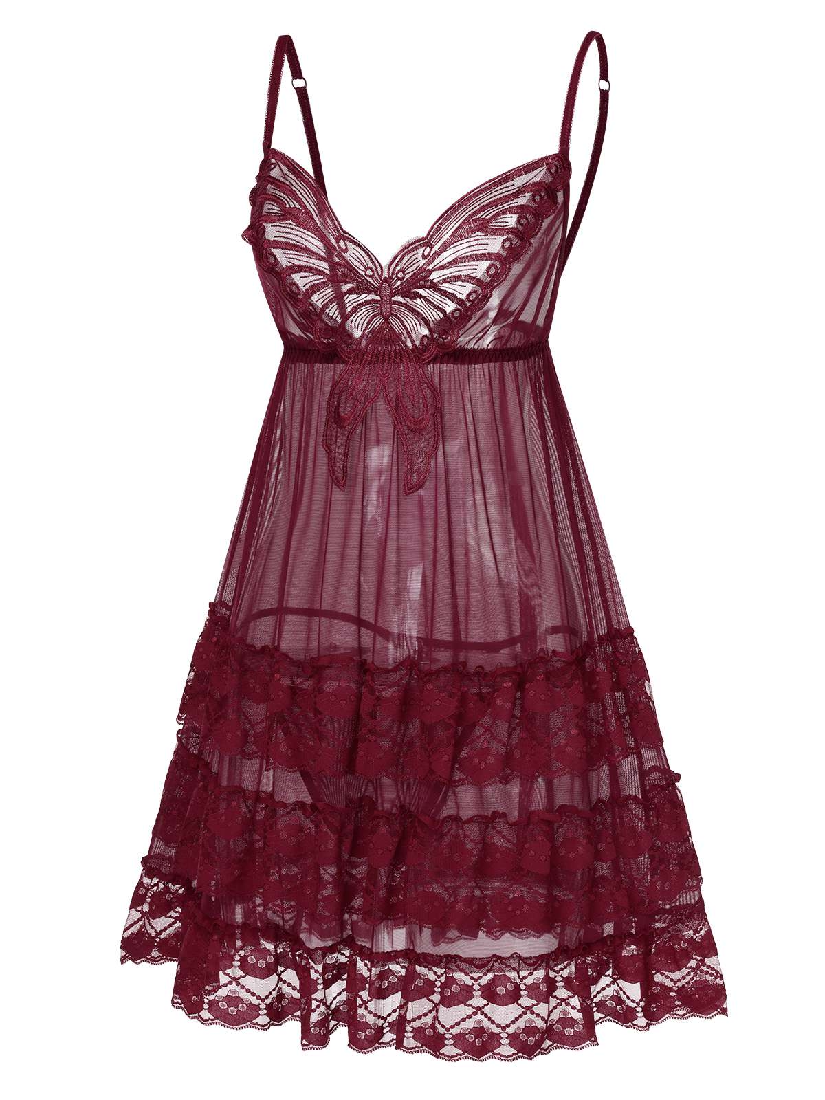 1940s Embroidered Lace Butterfly Sheer Nightgown - Image 5