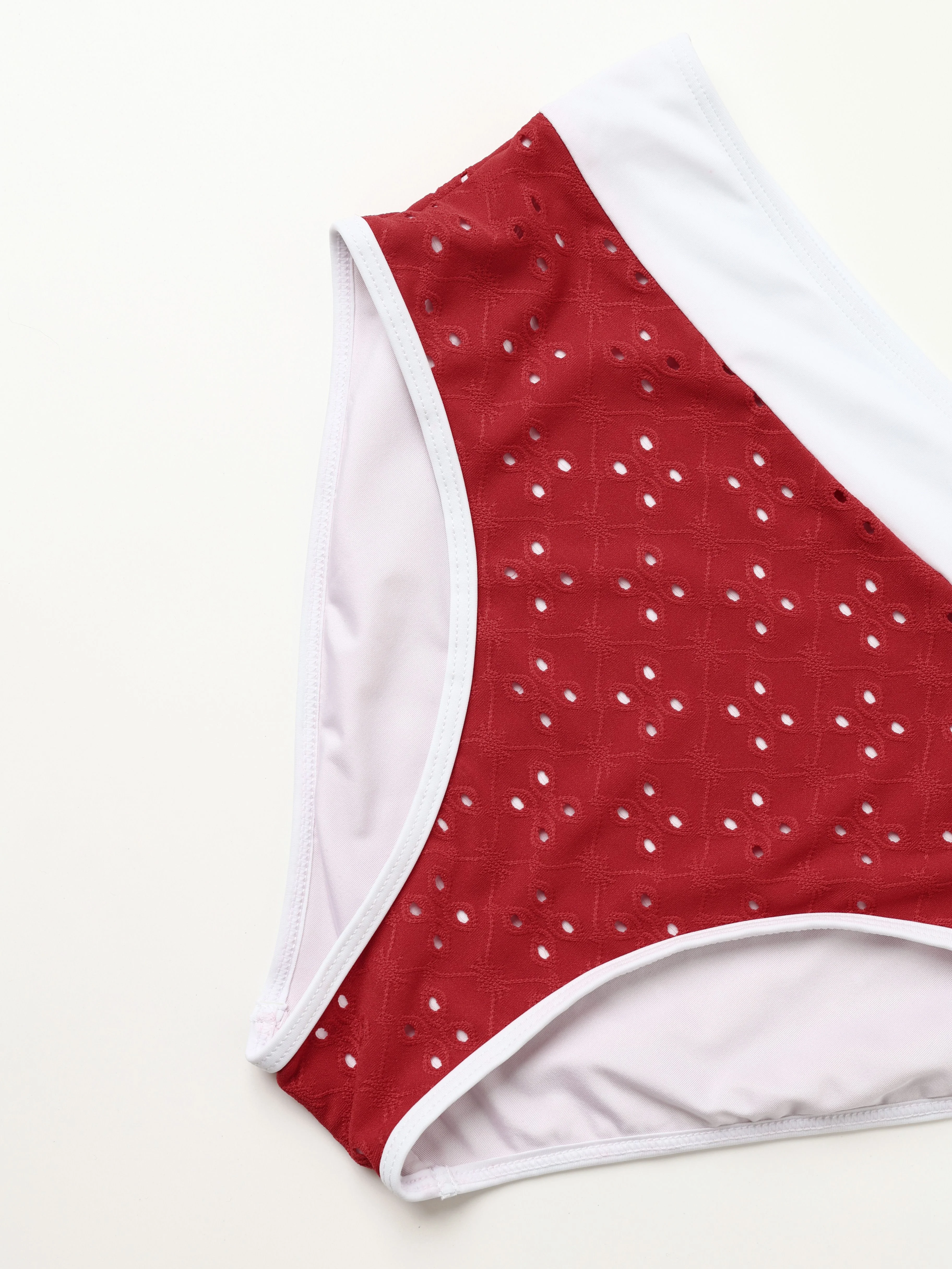 1940s Eyelet High Waisted Color Block Tankini Set - Image 12