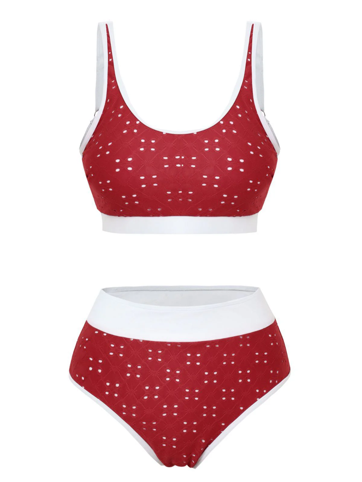 1940s Eyelet High Waisted Color Block Tankini Set - Image 2
