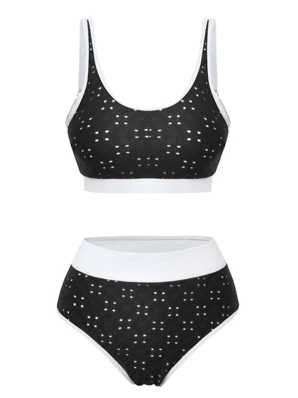 1940s Eyelet High Waisted Color Block Tankini Set - Image 4