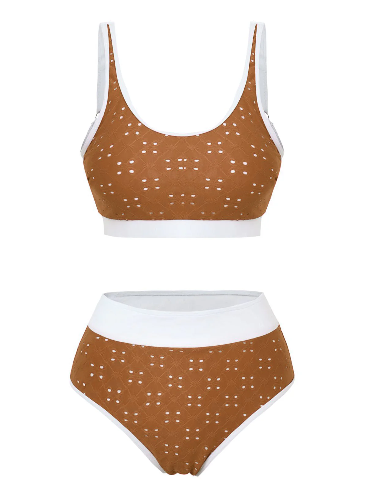 1940s Eyelet High Waisted Color Block Tankini Set - Image 6